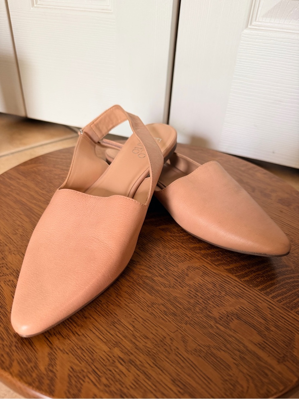 Pointed Franco Sarto Leather Slingback Flats in Blush Pink